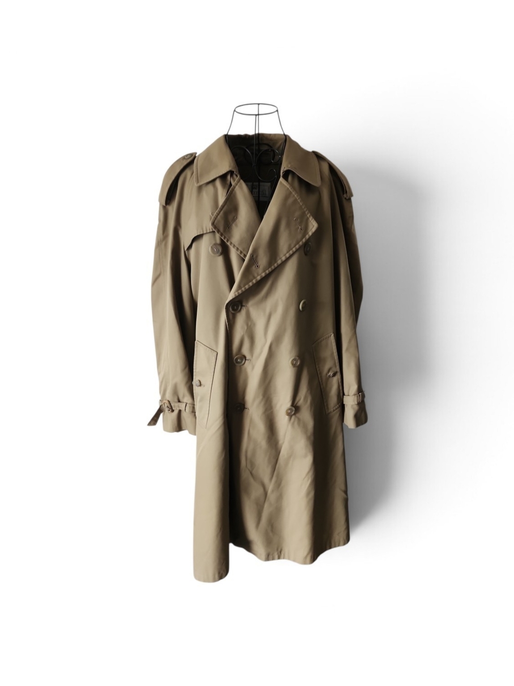 Lord Vintage Trench Coat Mens Tan Double Breasted Large Long Plaid Lined NO BELT